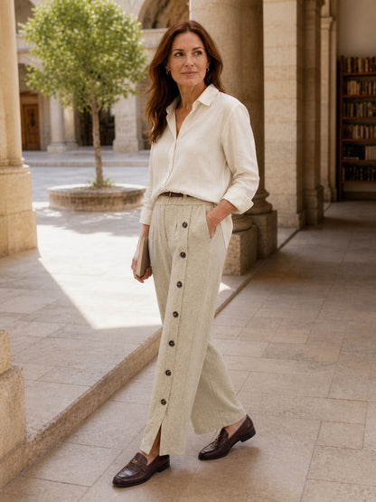 Lyocell Wool Side Button Wide Leg Knit Pants MAREN