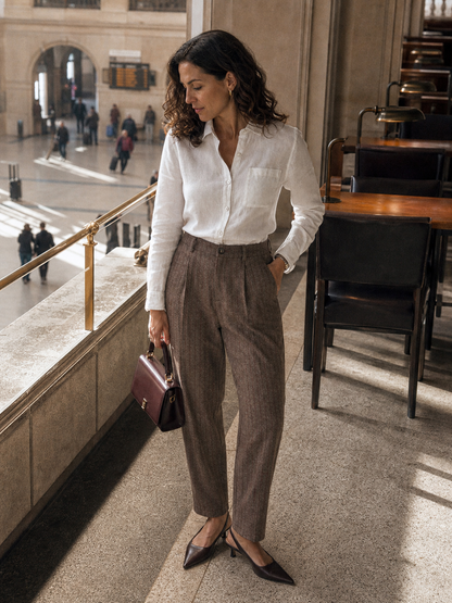 Wool Striped Tapered Tailored Trousers CASSIOPEIA