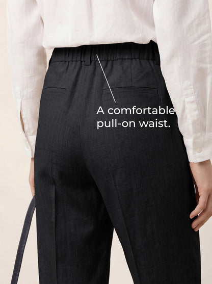 Linen Tailored Straight Cropped Pants LOGAN