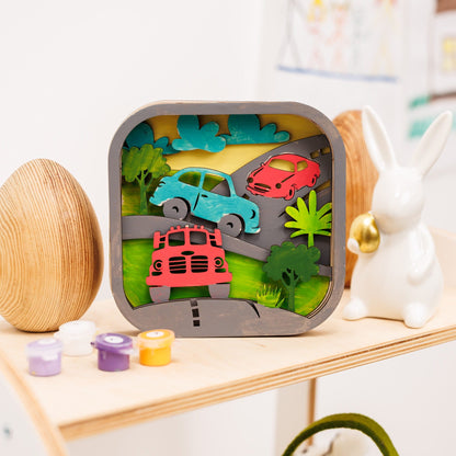 3D DIY Wood Painting Kit for Kids – Cars