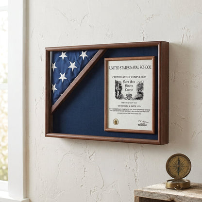 Corner Flag Case for 3' x 5' Flag, Display flag box - Walnut