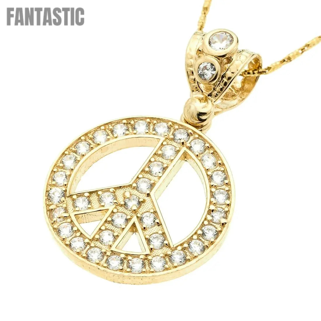 14K Gold CZ Peace Pendant