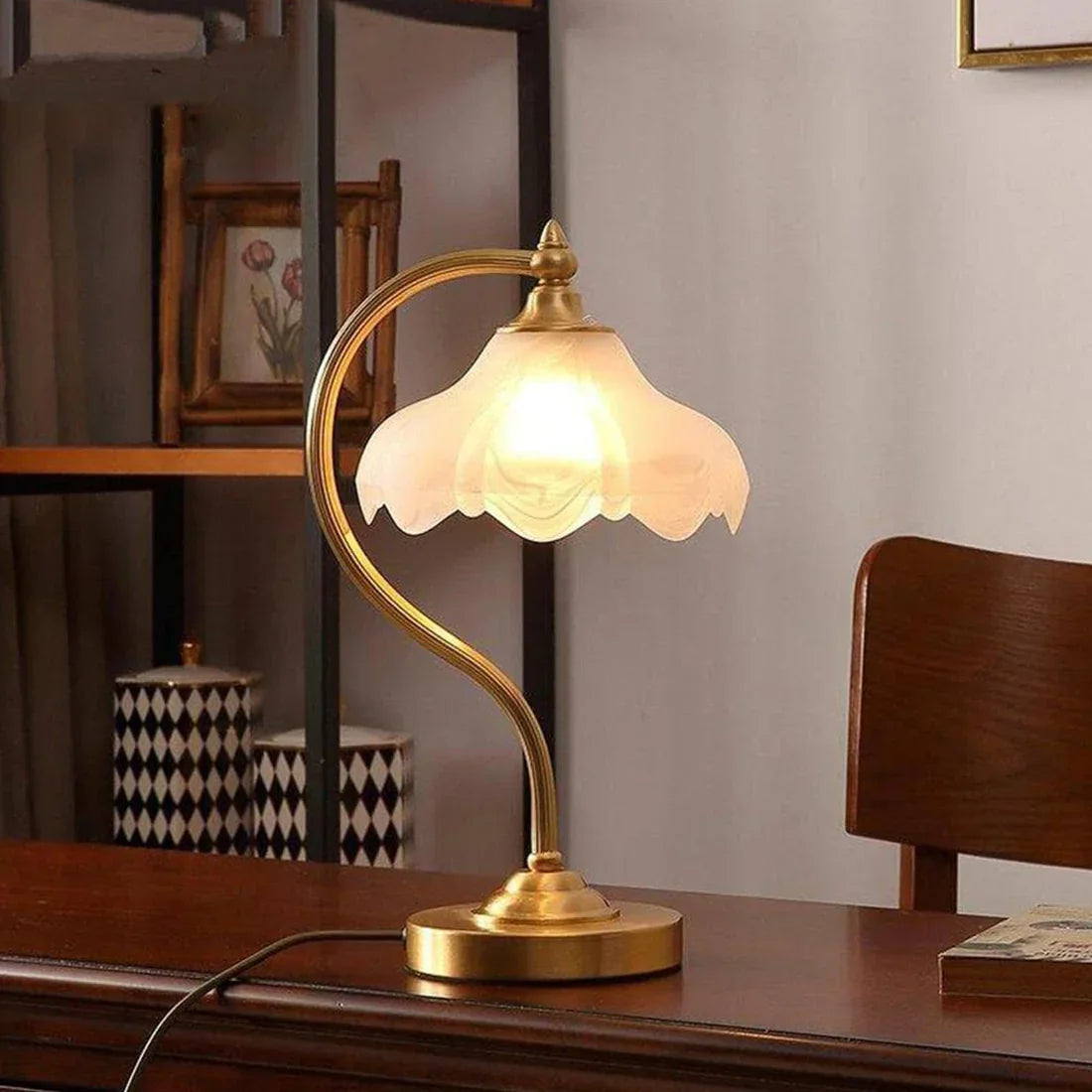 Petal Glow Brass & Glass Table Lamp