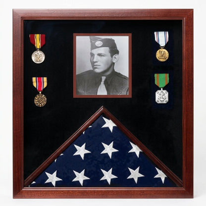 Photo Flag and Medal Display Case, Flag and Photo Frame 3" x 5".