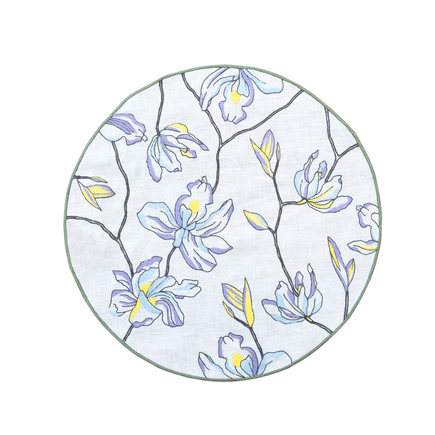 Hand Embroidered Floral Fresco Placemats 16" round (Set of 4)