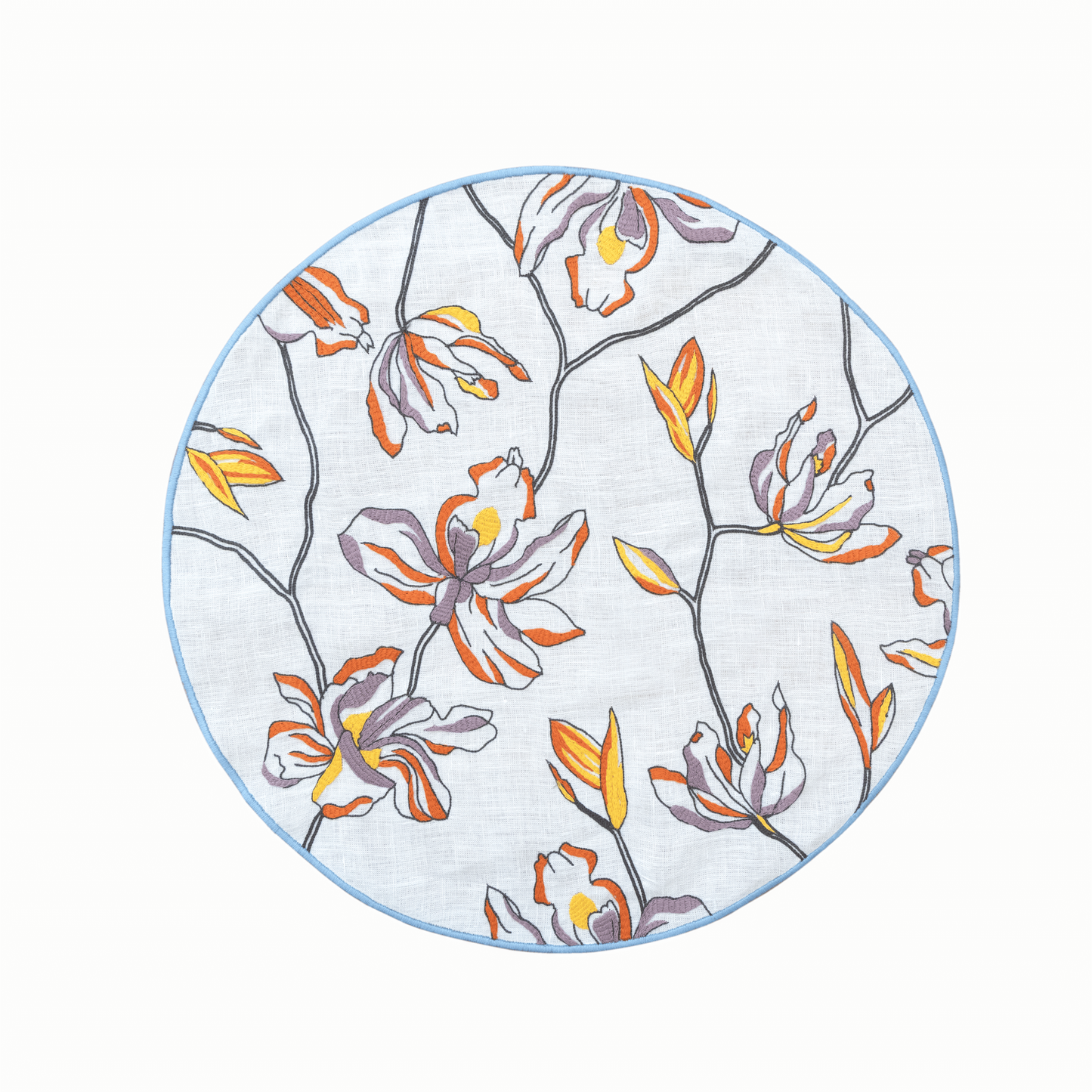 Hand Embroidered Floral Fresco Placemats 16" round (Set of 4)
