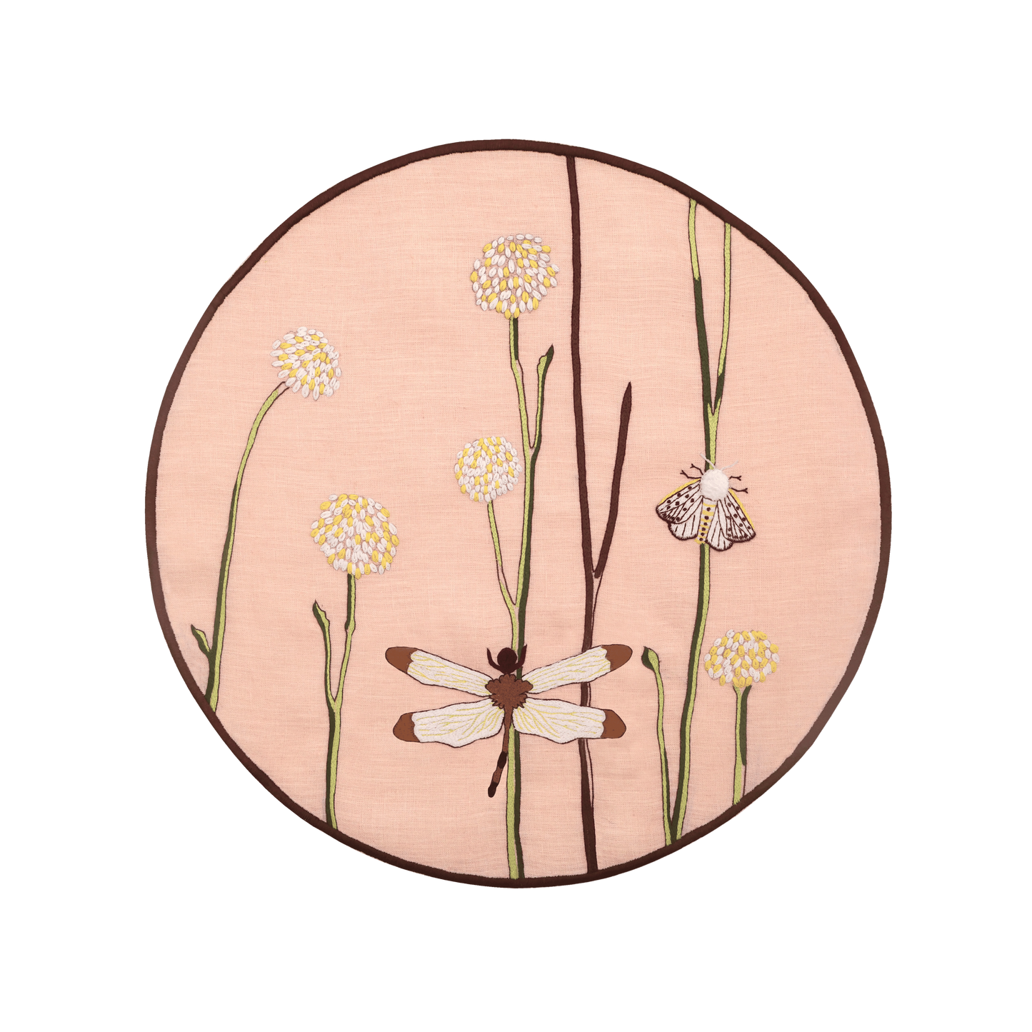 Hand Embroidered Flora and Flutter Placemats 16" round (Set of 4)