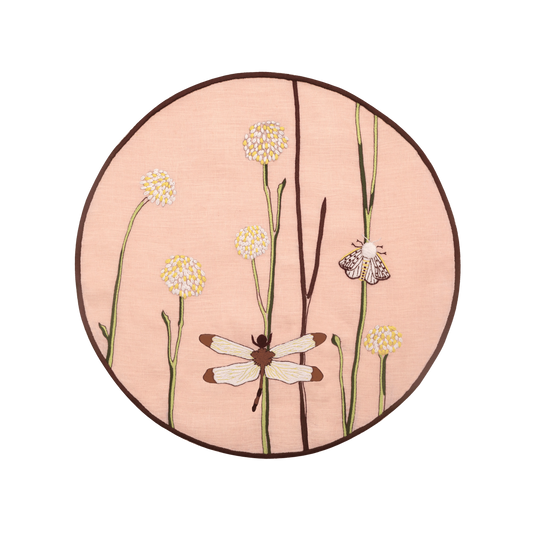 Hand Embroidered Flora and Flutter Placemats 16" round (Set of 4)
