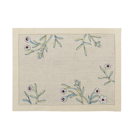 Hand Embroidered Floral Fresco Placemats 14" × 18" (Set of 4)