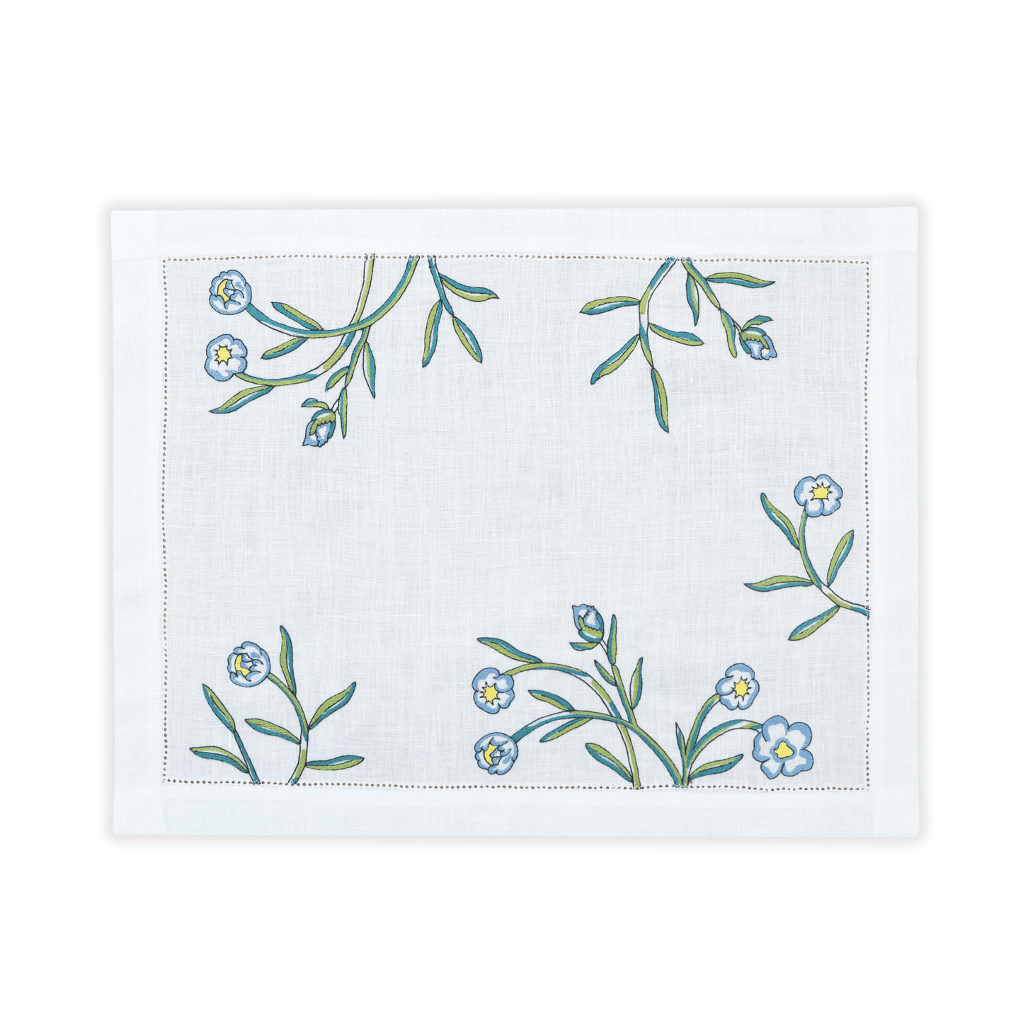 Hand Embroidered Floral Fresco Placemats 14" × 18" (Set of 4)