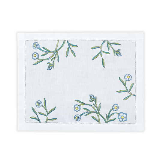 Hand Embroidered Floral Fresco Placemats 14" × 18" (Set of 4)