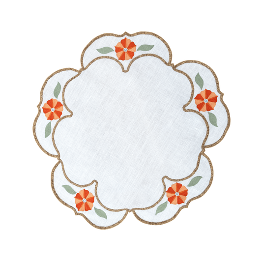 Hand Embroidered Heirloom Petals Placemats 16" round (Set of 4)
