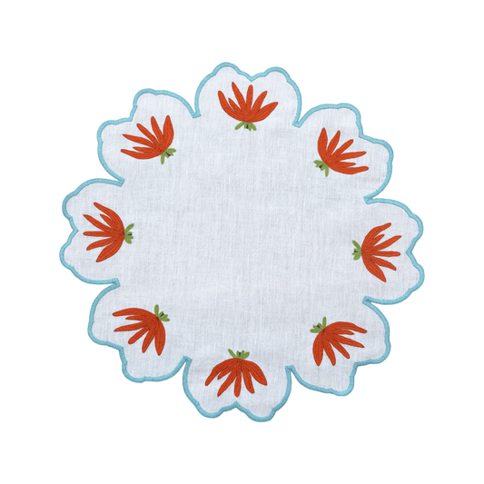 Hand Embroidered Heirloom Petals Placemats 16" round (Set of 4)