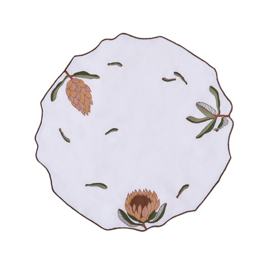 Hand Embroidered Vintage Floral Placemats 16.5" round (Set of 4)