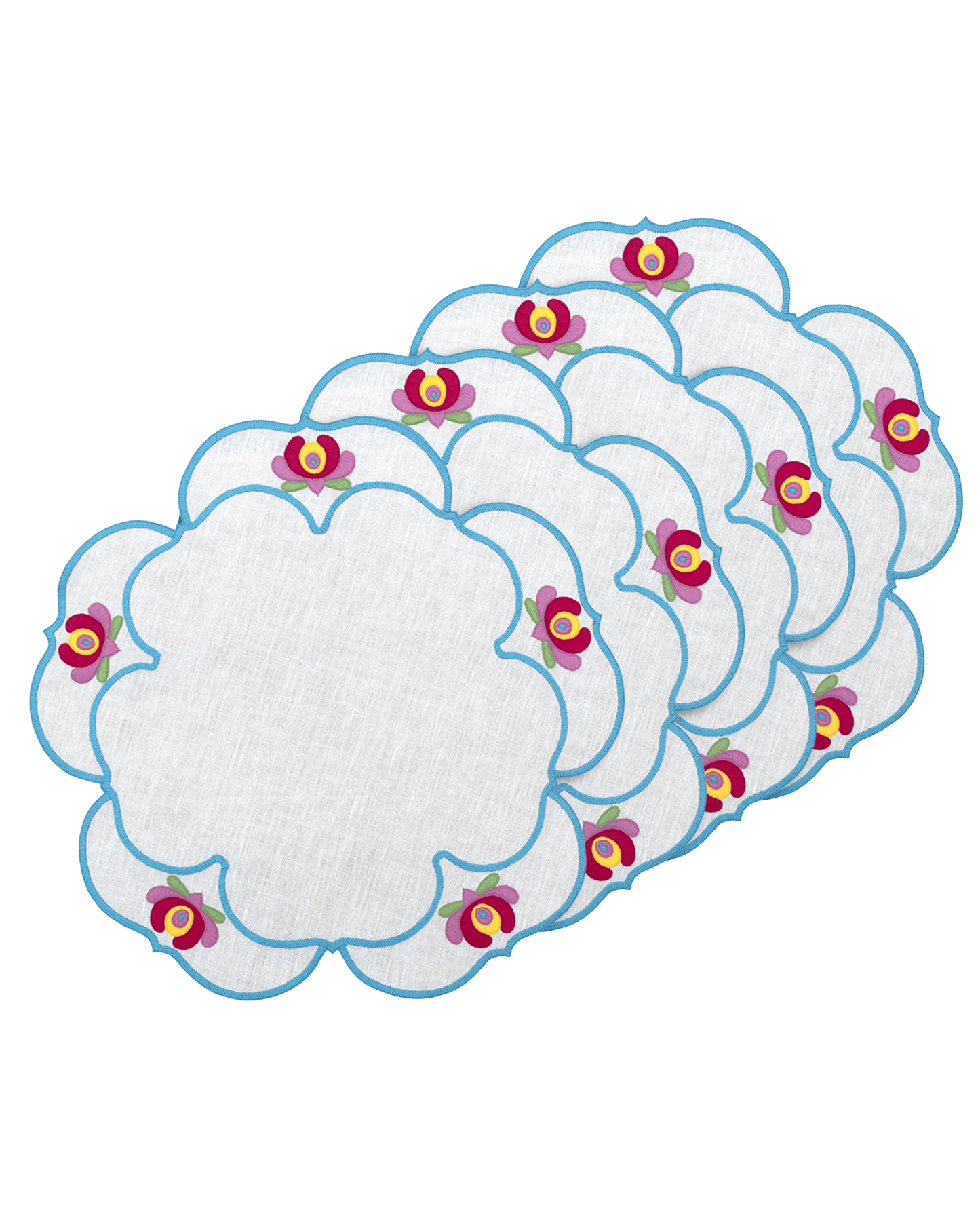 Hand Embroidered Heirloom Petals Placemats 16" round (Set of 4)