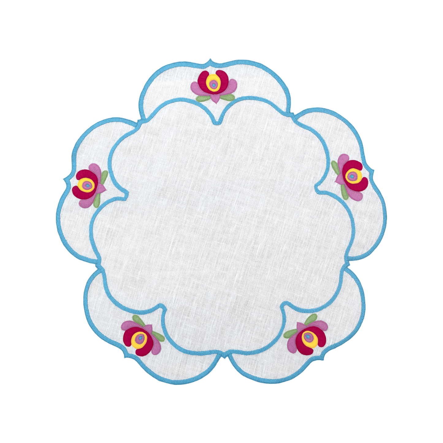 Hand Embroidered Heirloom Petals Placemats 16" round (Set of 4)