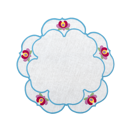 Hand Embroidered Heirloom Petals Placemats 16" round (Set of 4)