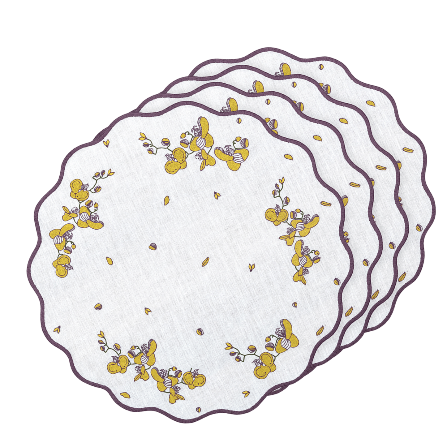 Hand Embroidered Vintage Floral Placemats 16" round (Set of 4)