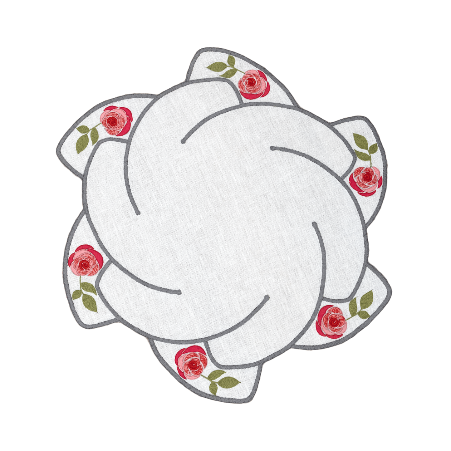 Hand Embroidered Heirloom Petals Placemats 16" round (Set of 4)