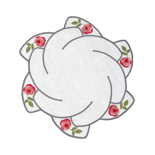 Hand Embroidered Heirloom Petals Placemats 16" round (Set of 4)