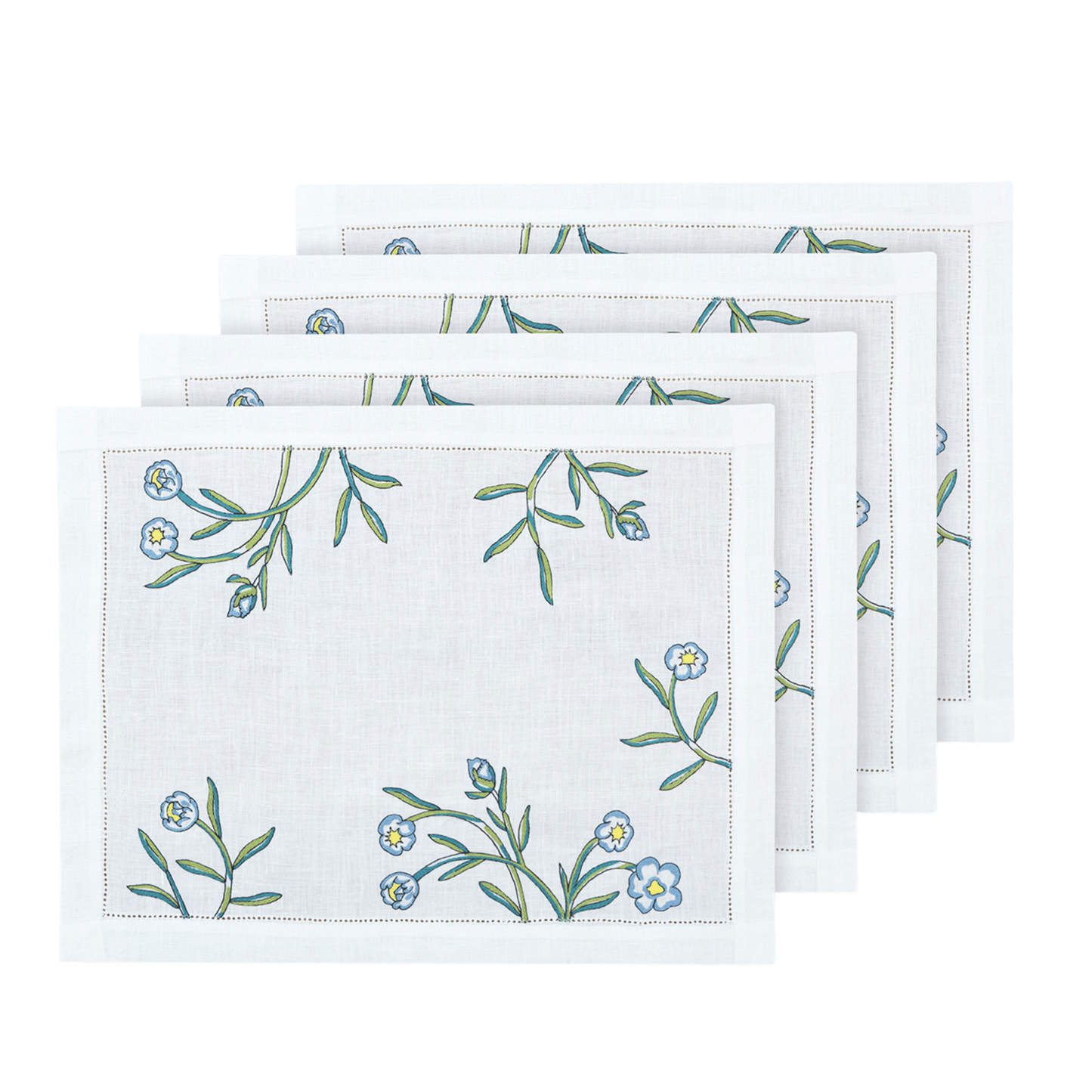 Hand Embroidered Floral Fresco Placemats 14" × 18" (Set of 4)