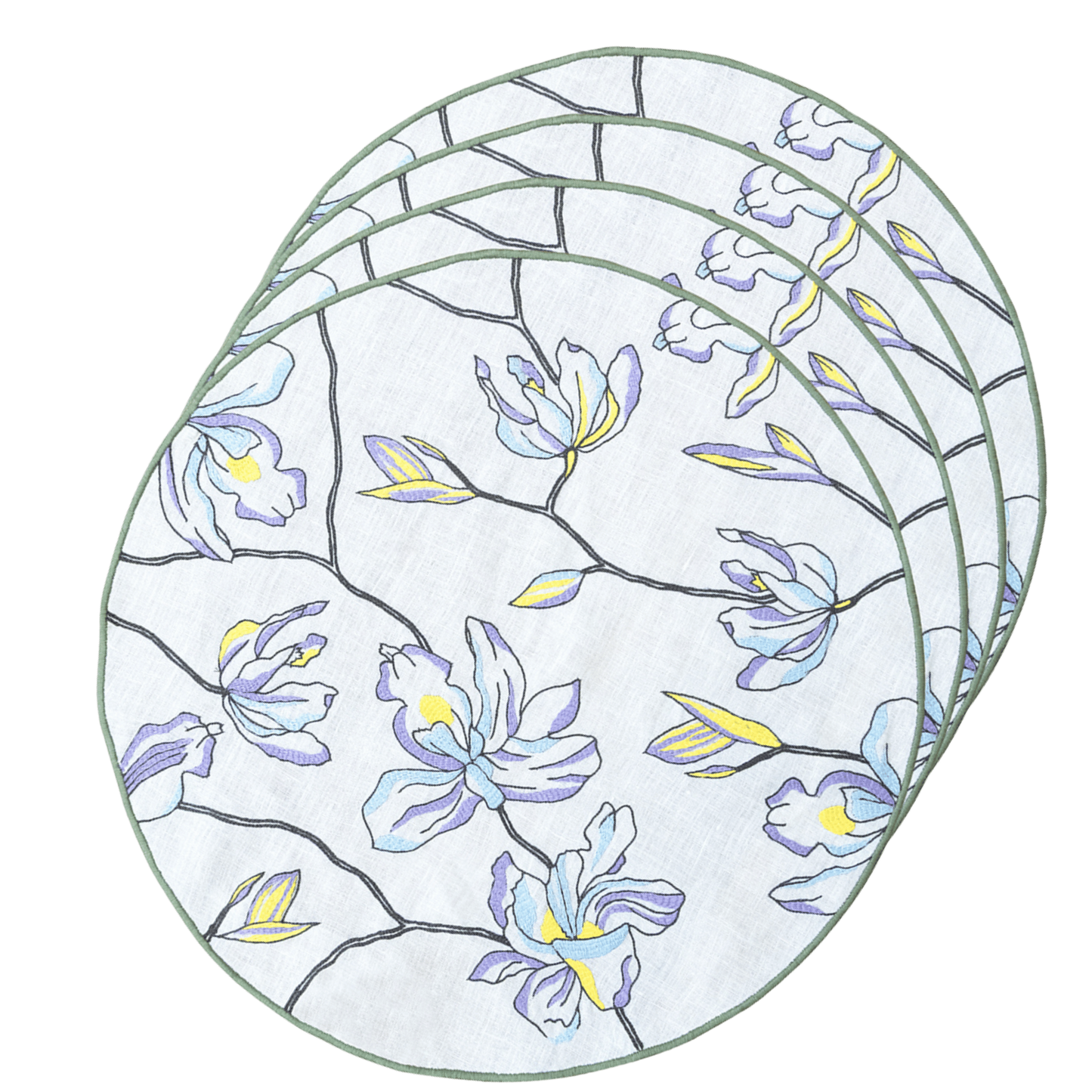 Hand Embroidered Floral Fresco Placemats 16" round (Set of 4)