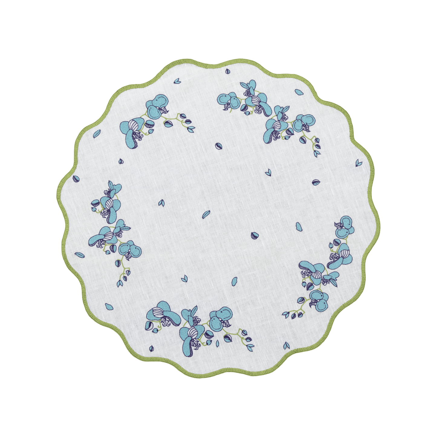 Hand Embroidered Vintage Floral Placemats 16" round (Set of 4)