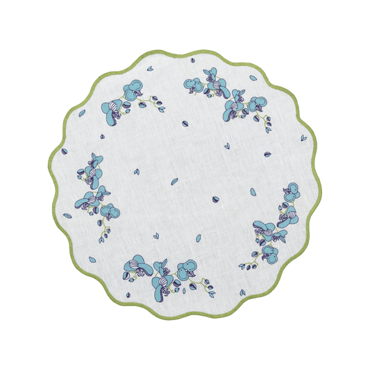 Hand Embroidered Vintage Floral Placemats 16" round (Set of 4)