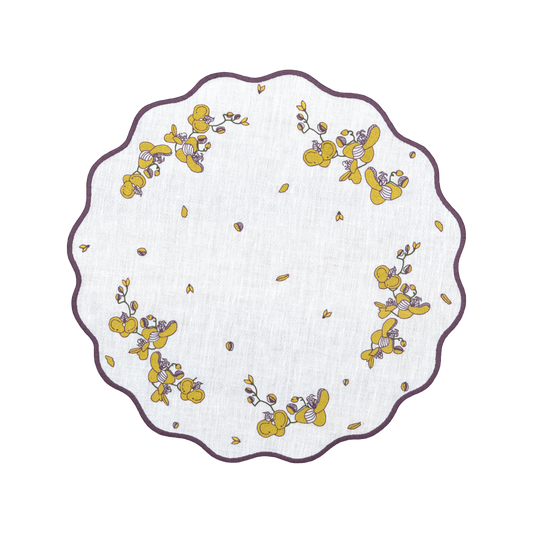 Hand Embroidered Vintage Floral Placemats 16" round (Set of 4)