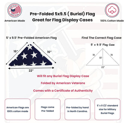 PRE-Folded Premium US Burial Flag, Fully Embroidered