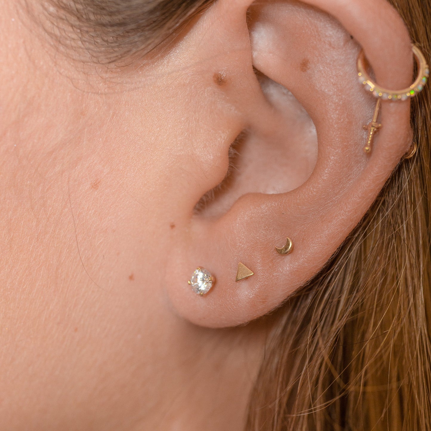 14K Solid Gold 4mm White CZ Threadless Labret Flat Back Earring
