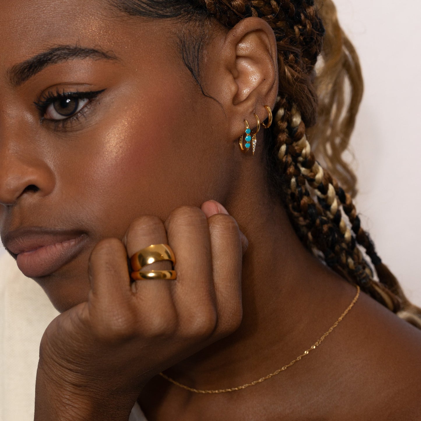 Turquoise Rectangle Square U Shape Hoop Earrings