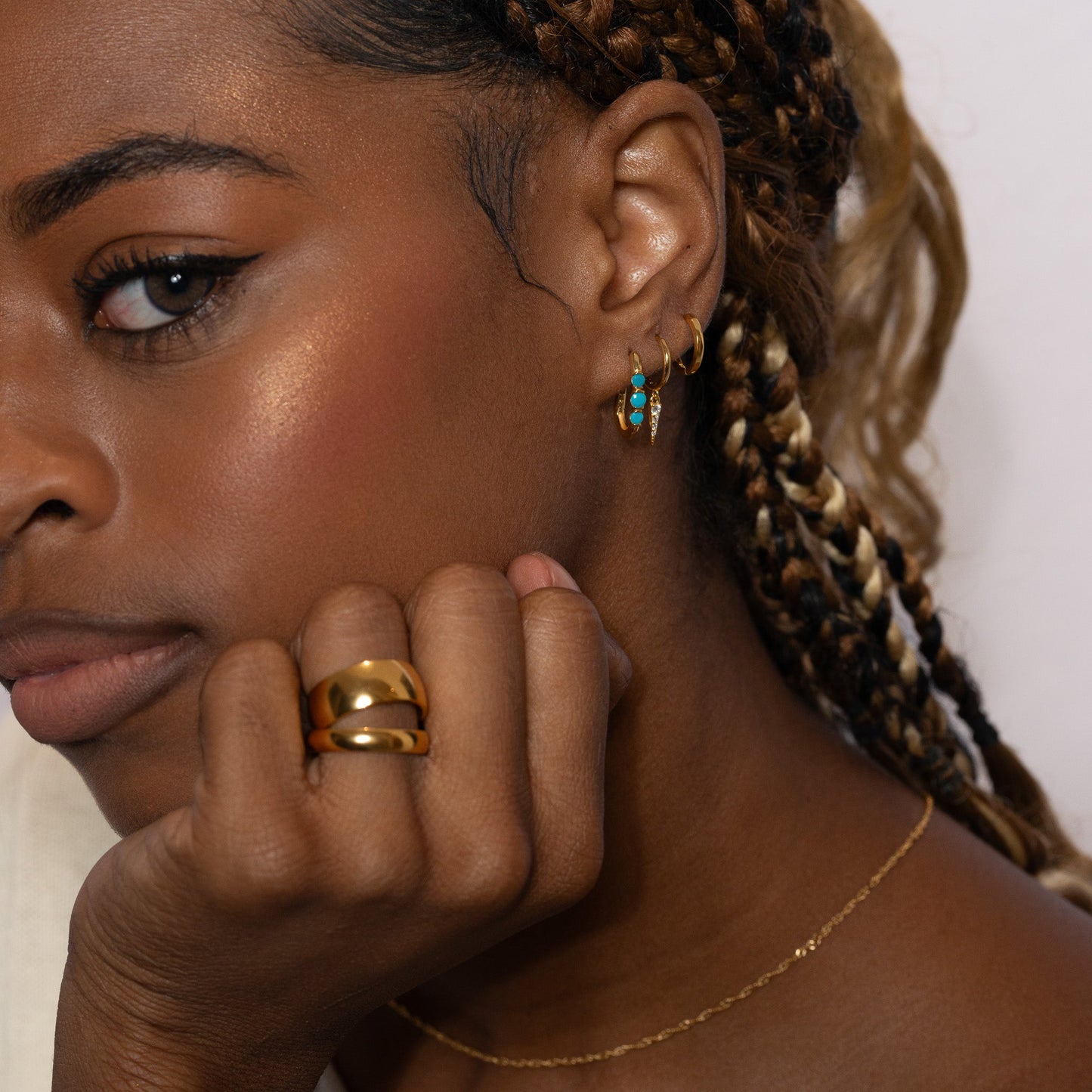 Turquoise Rectangle Square U Shape Hoop Earrings