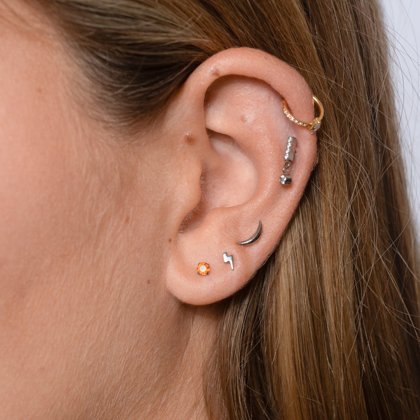 Lightning Bolt Shaped Threadless Labret Titanium Flat Back Earring