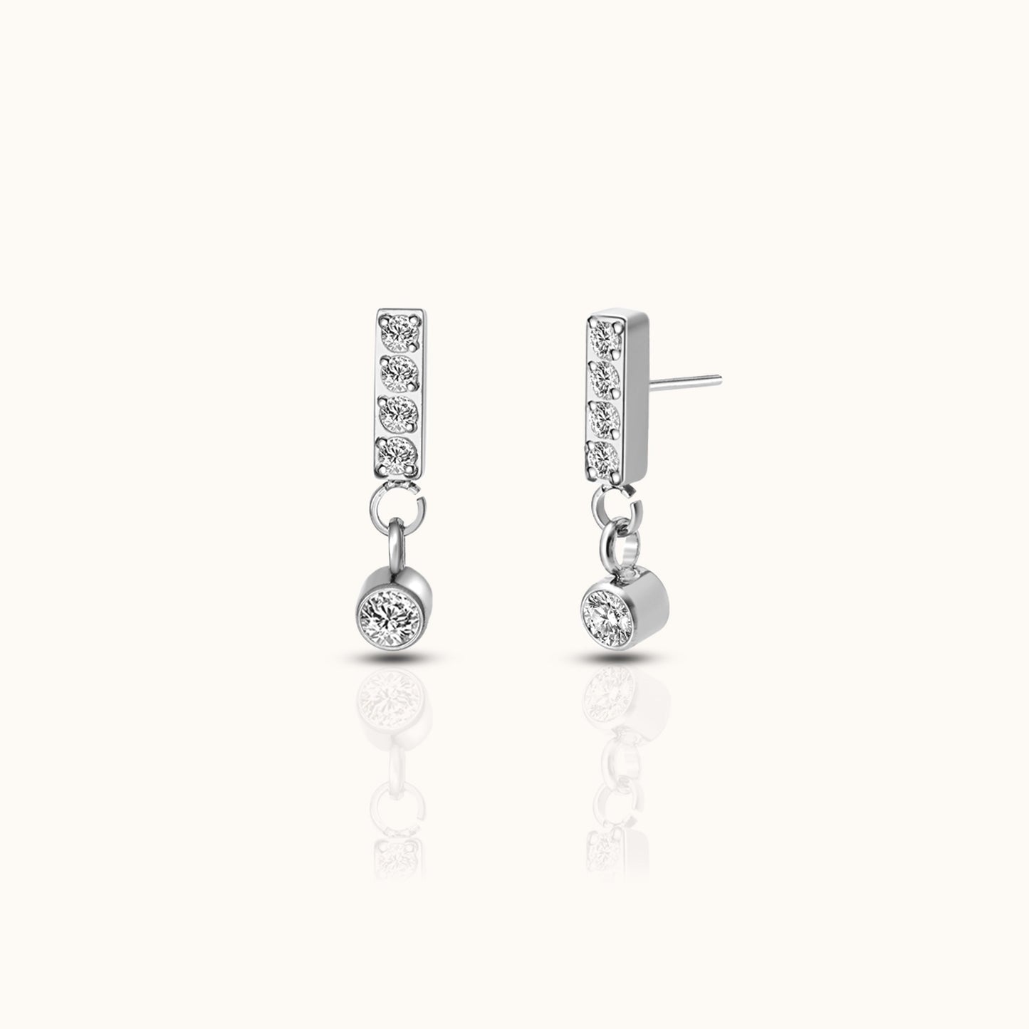 Rectangle Bar Dangle CZ Threadless Labret Titanium Flat Back Earring