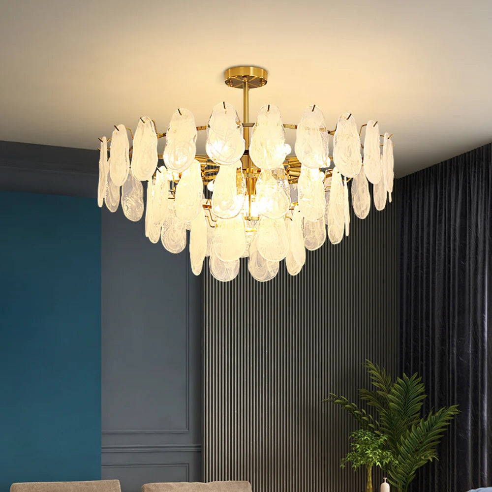 Round Cloud Glass Brass Chandelier
