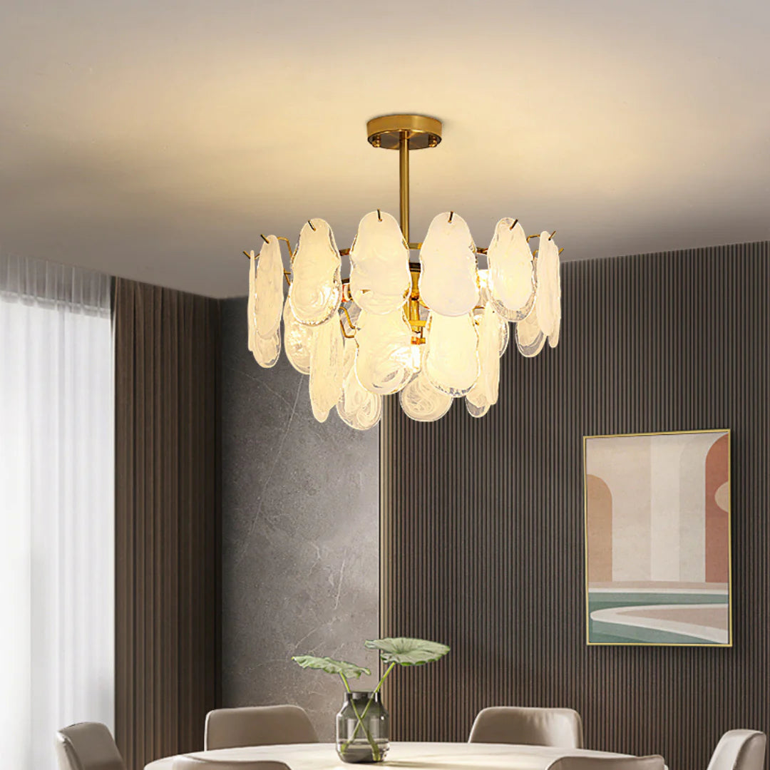 Round Cloud Glass Brass Chandelier