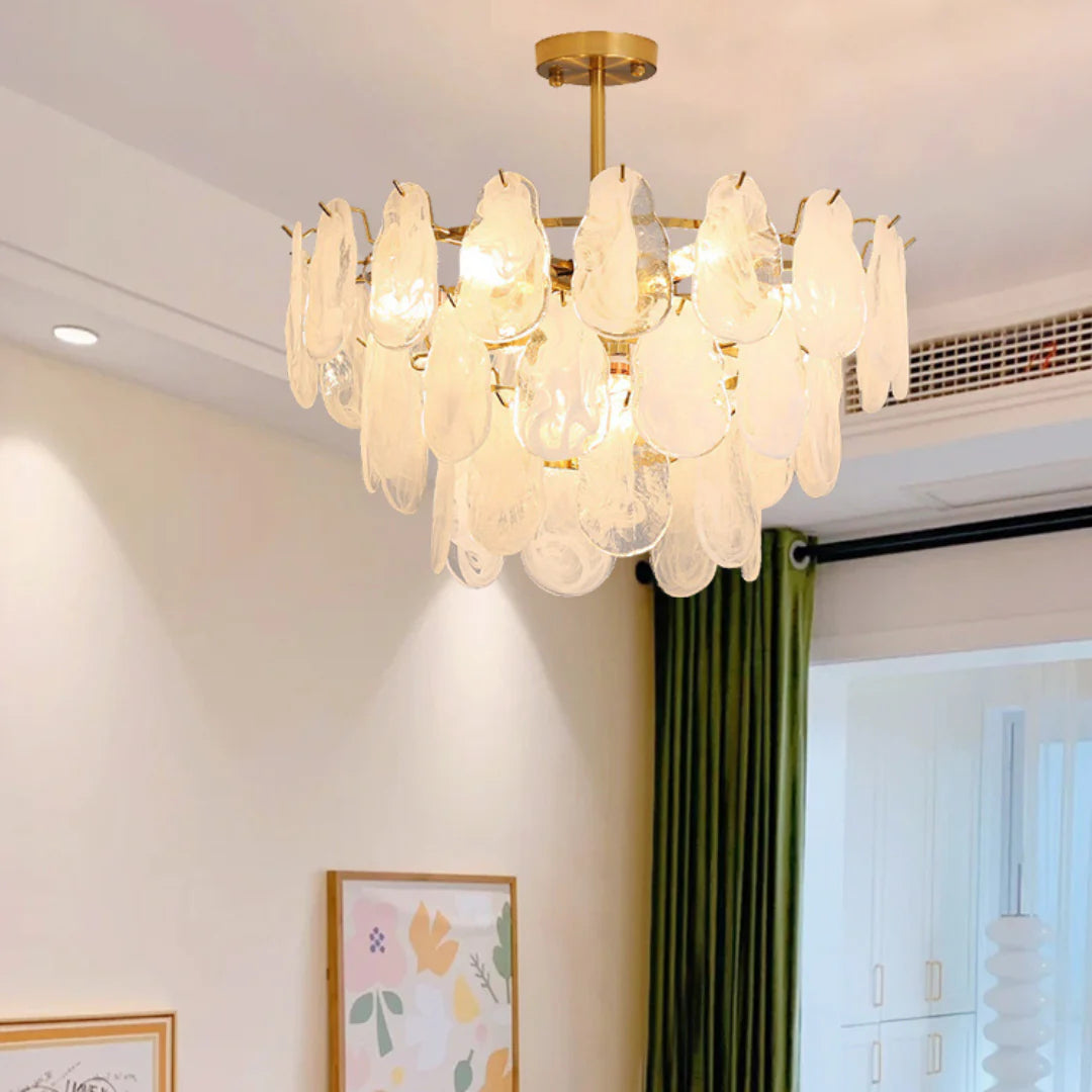 Round Cloud Glass Brass Chandelier