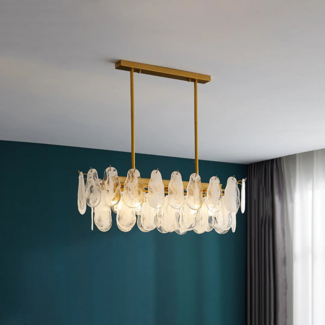 Round Cloud Glass Brass Chandelier