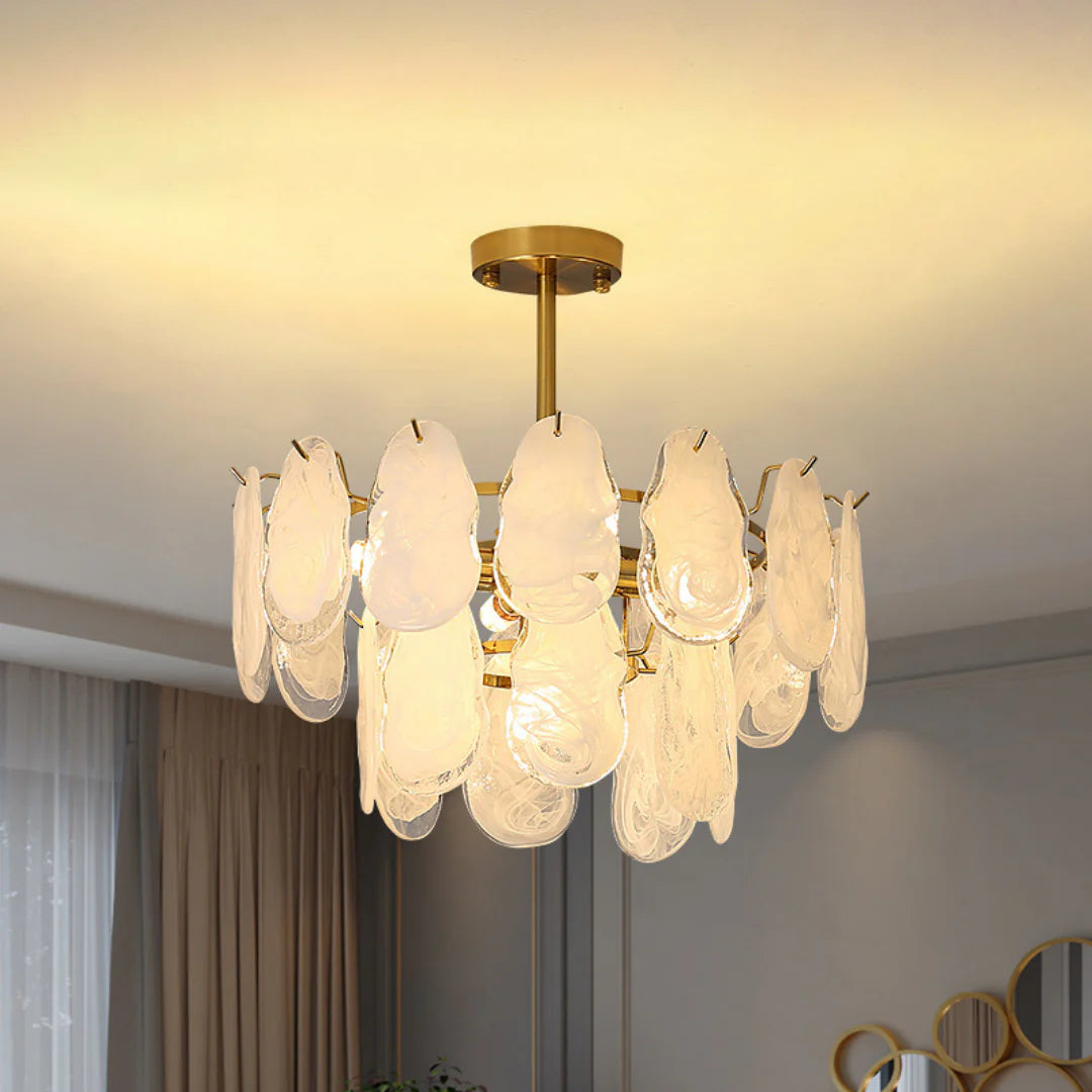 Round Cloud Glass Brass Chandelier