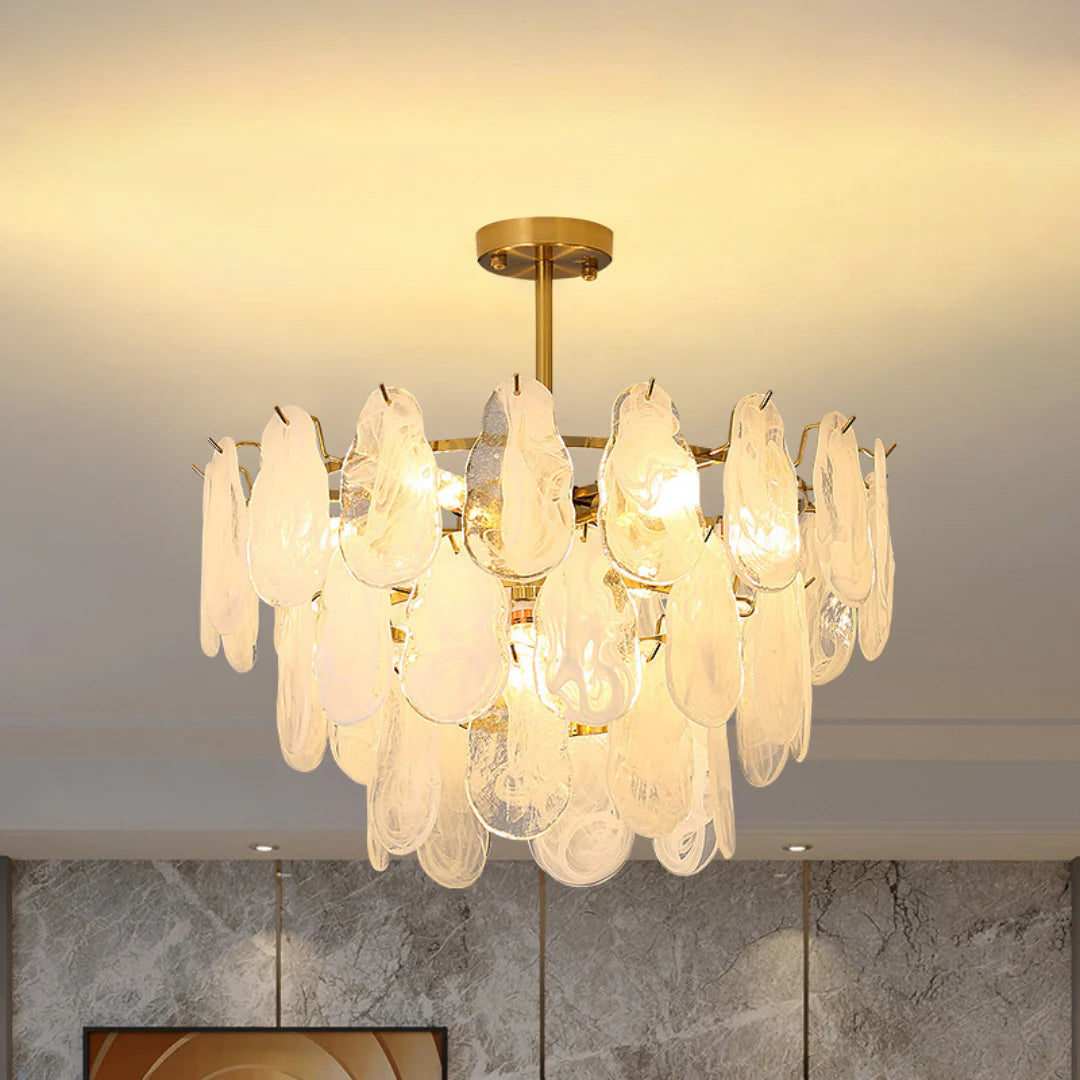 Round Cloud Glass Brass Chandelier