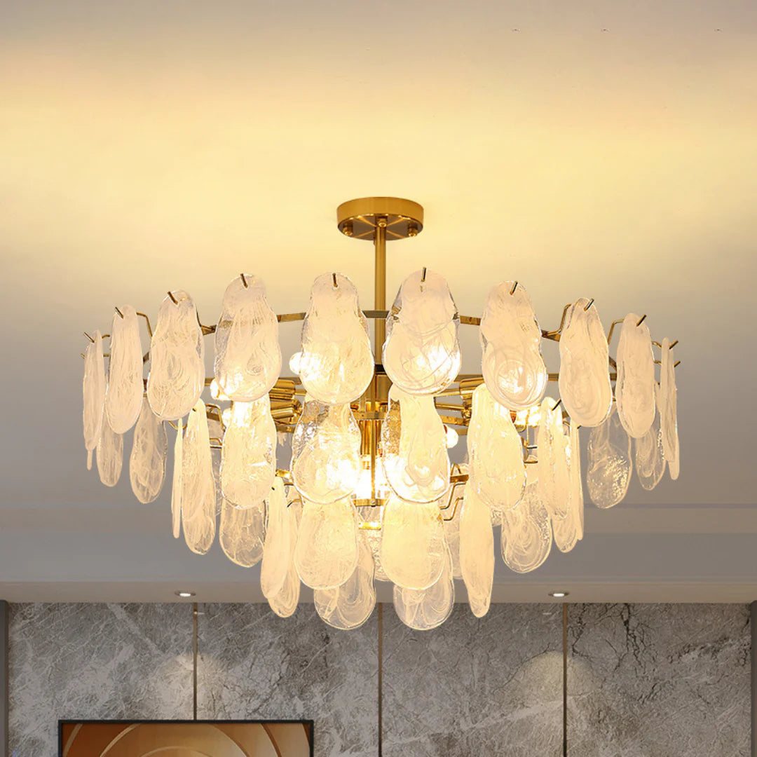 Round Cloud Glass Brass Chandelier