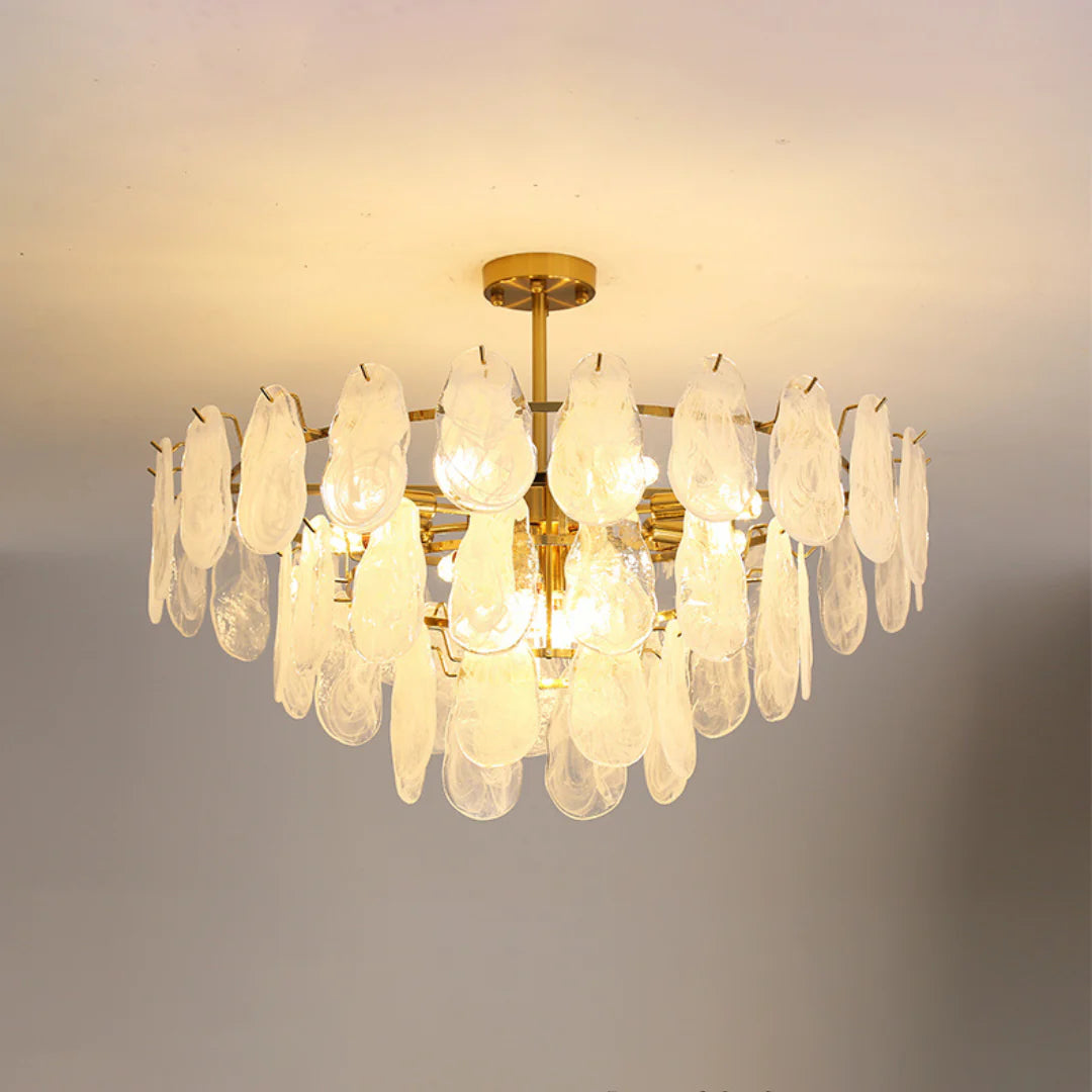 Round Cloud Glass Brass Chandelier