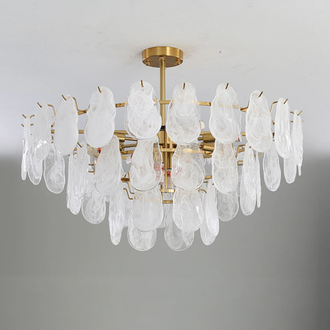 Round Cloud Glass Brass Chandelier