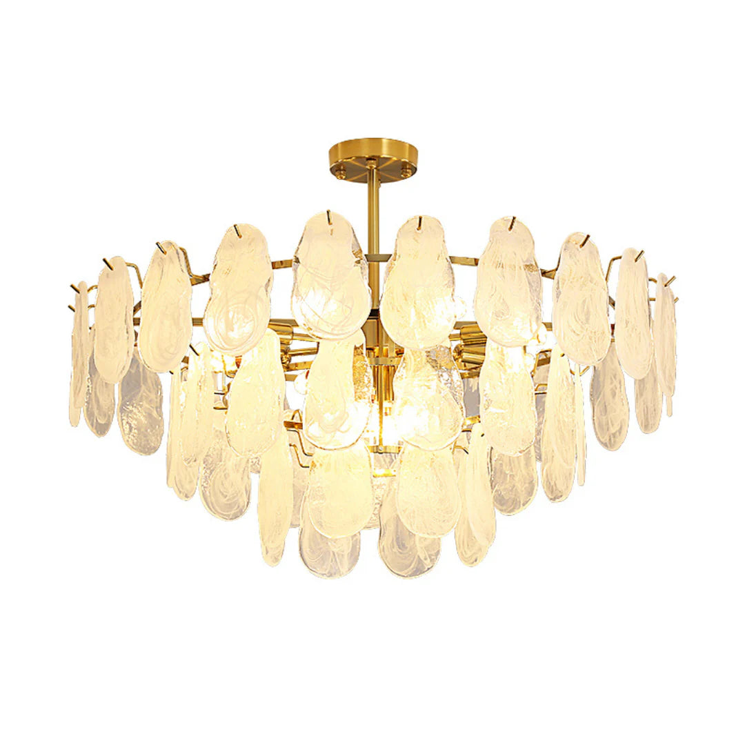 Round Cloud Glass Brass Chandelier
