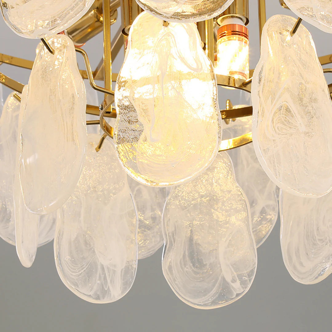 Round Cloud Glass Brass Chandelier