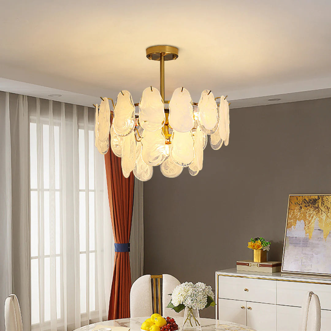 Round Cloud Glass Brass Chandelier