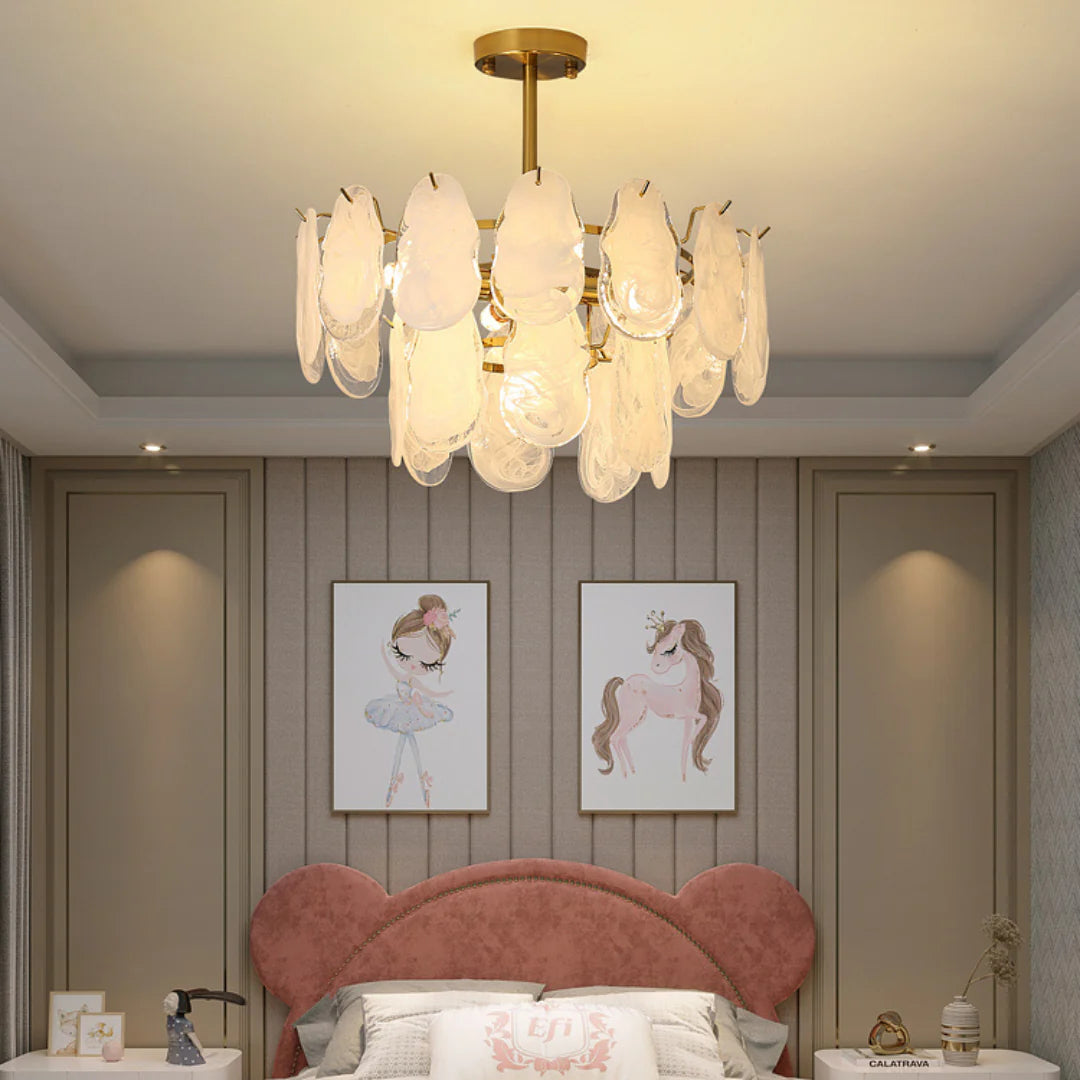 Round Cloud Glass Brass Chandelier