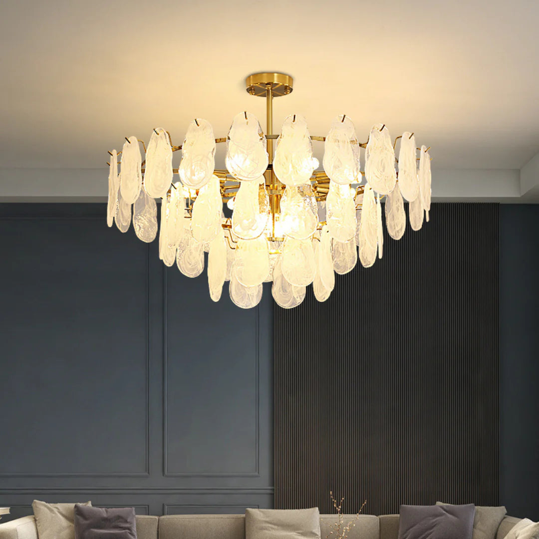 Round Cloud Glass Brass Chandelier
