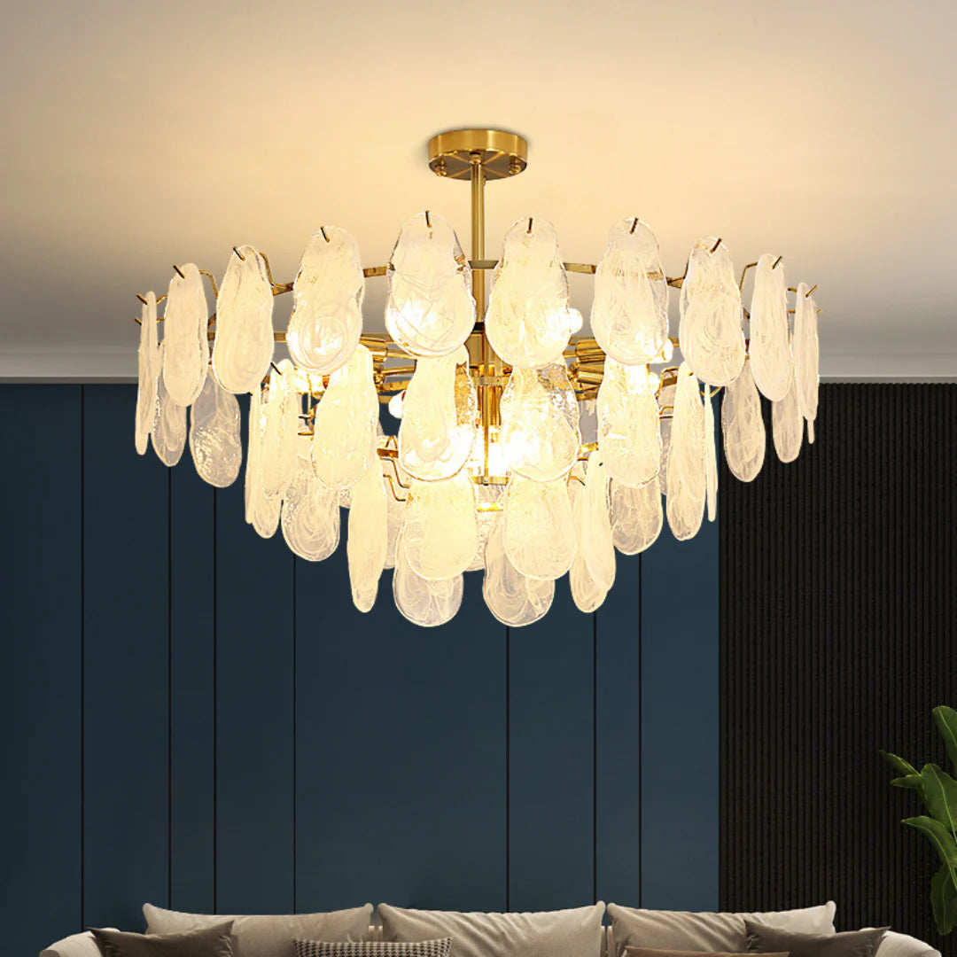 Round Cloud Glass Brass Chandelier